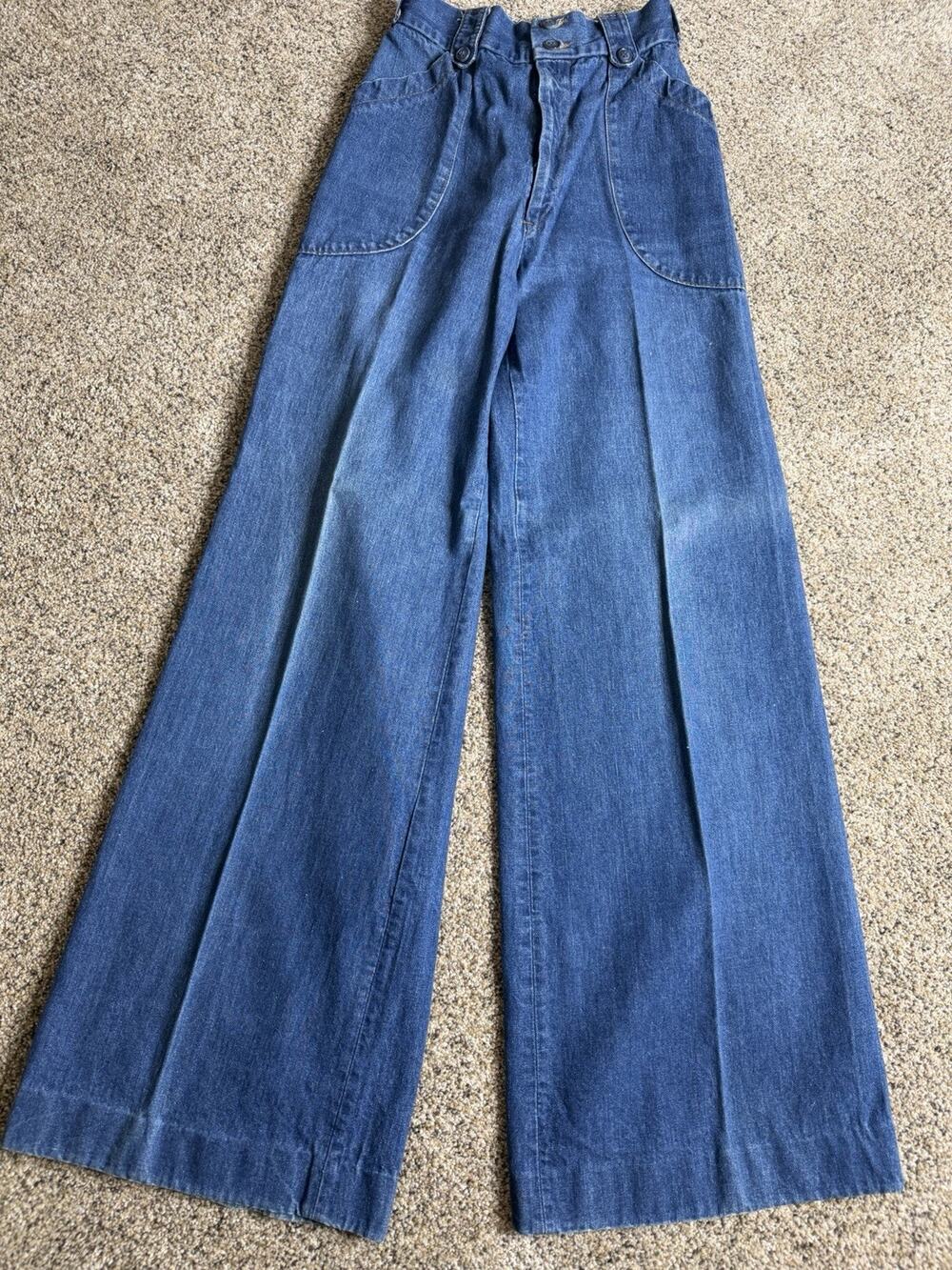 Vintage 70s HIS High Waisted Wide Leg Bell Bottom Pants Disco Hippie XS